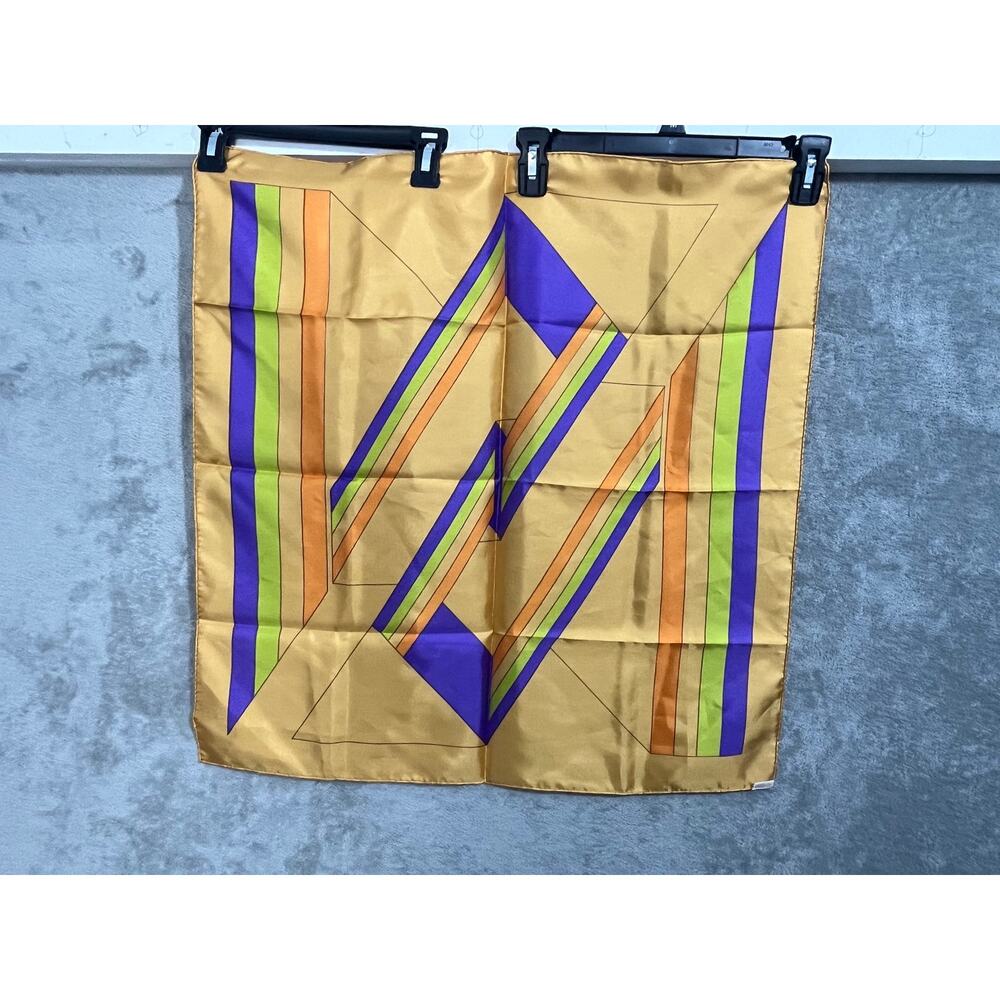 VTG 1970s Mod Op Art Geometric Scarf Gold MCM Retro Made in Japan - Picture 5 of 7
